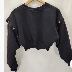 Black Cropped Sweatshirt with Gold Button Accents, Ivy Park